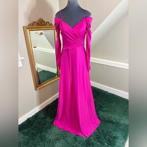 House of Bianchi Vintage 70s Small Fuchsia Pink Off Shoulder Dress